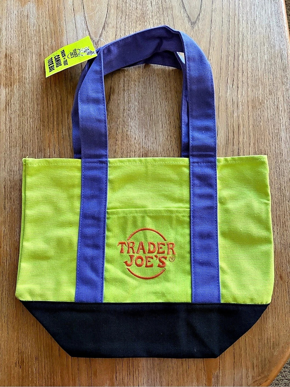 Trader Joe's Trick-or-Treat Mini Canvas Tote Bag Green & Purple